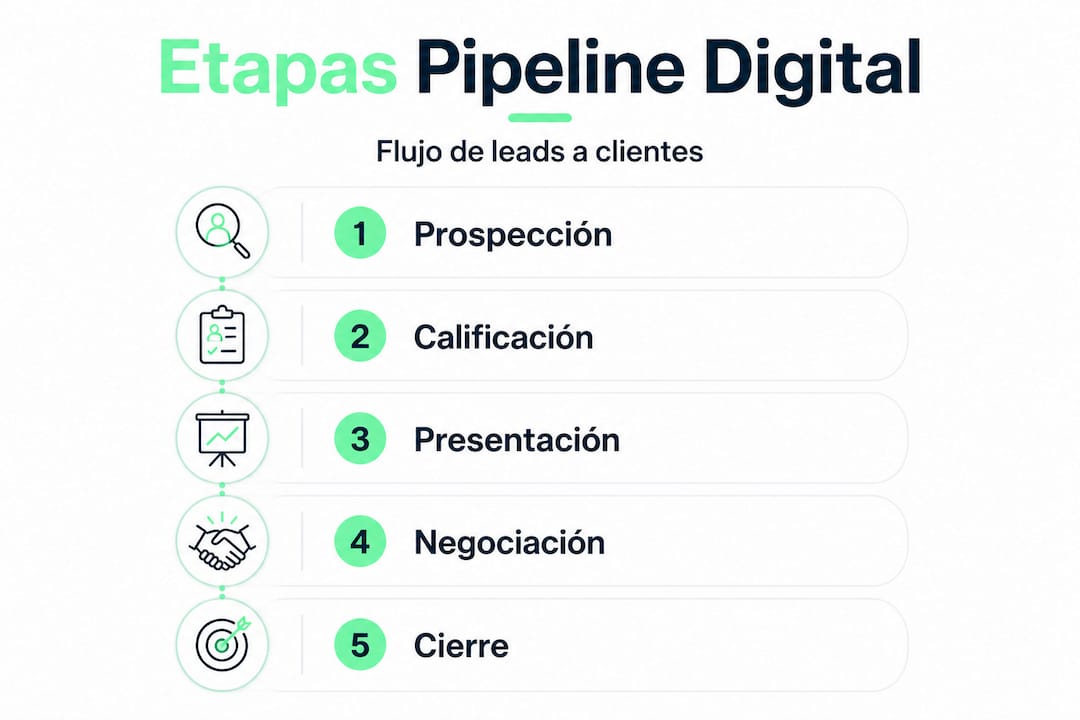 Infografía sobre las fases del proceso digital en un esquema vertical