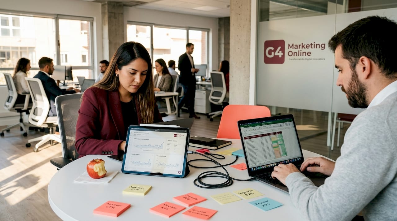 El equipo analiza juntos los resultados de marketing digital