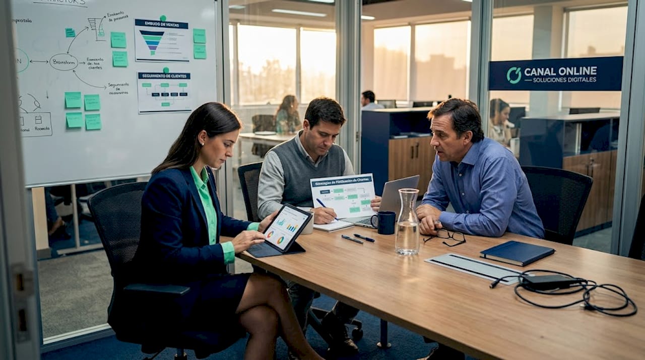 El equipo de ventas analiza en conjunto las estrategias para fortalecer la relación con los clientes potenciales.
