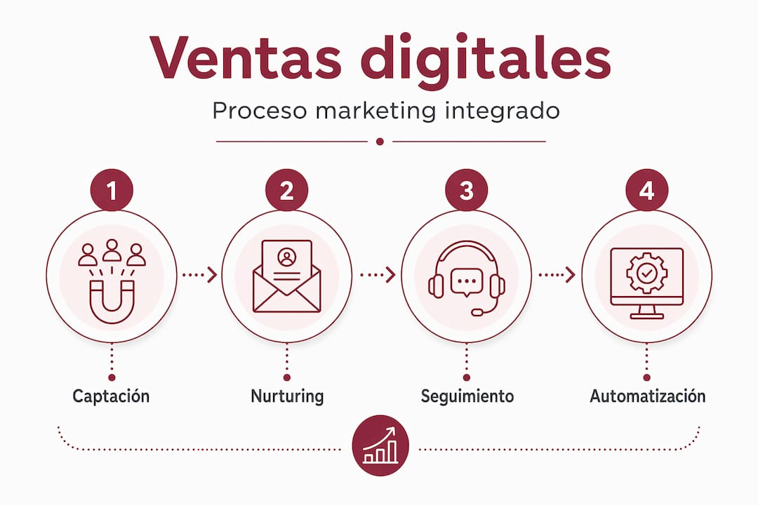 Infografía sobre el proceso de ventas digitales y su integración