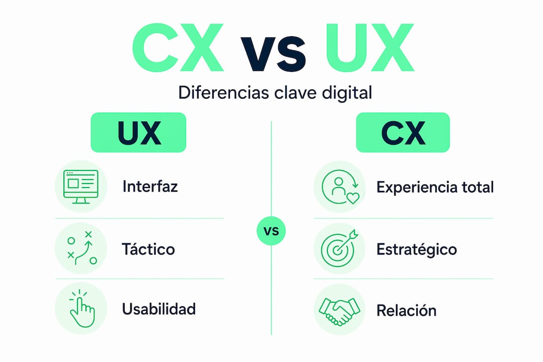 Infografía: diferencias clave entre la experiencia de cliente (CX) y la experiencia de usuario (UX) en el entorno digital