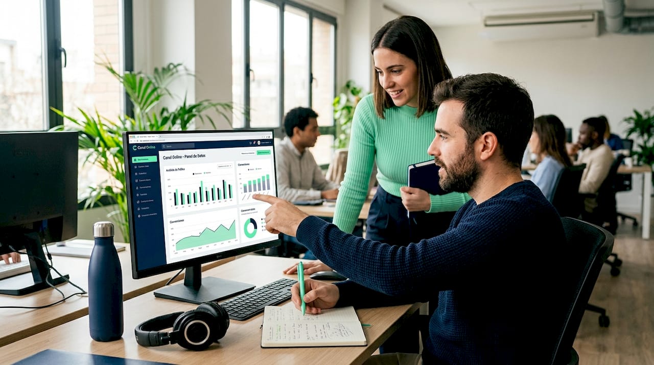 El gerente analiza el CRM junto con el responsable de ventas.