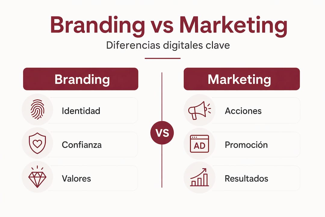 Infografía: diferencias clave entre branding y marketing digital