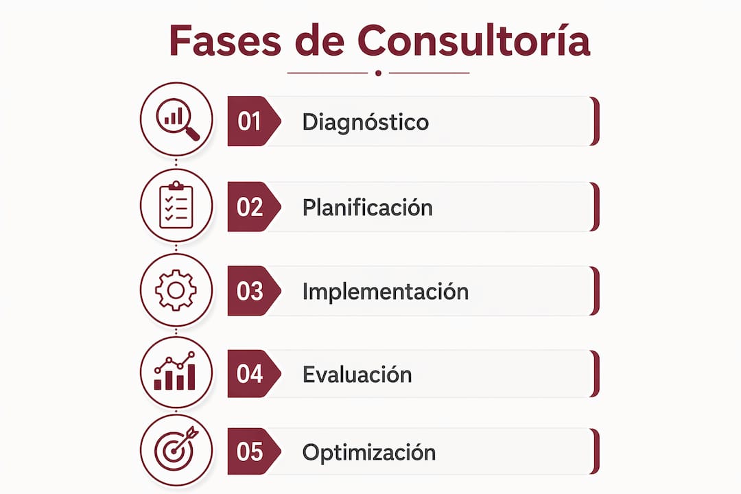 Infografía que presenta las distintas etapas del proceso de consultoría digital