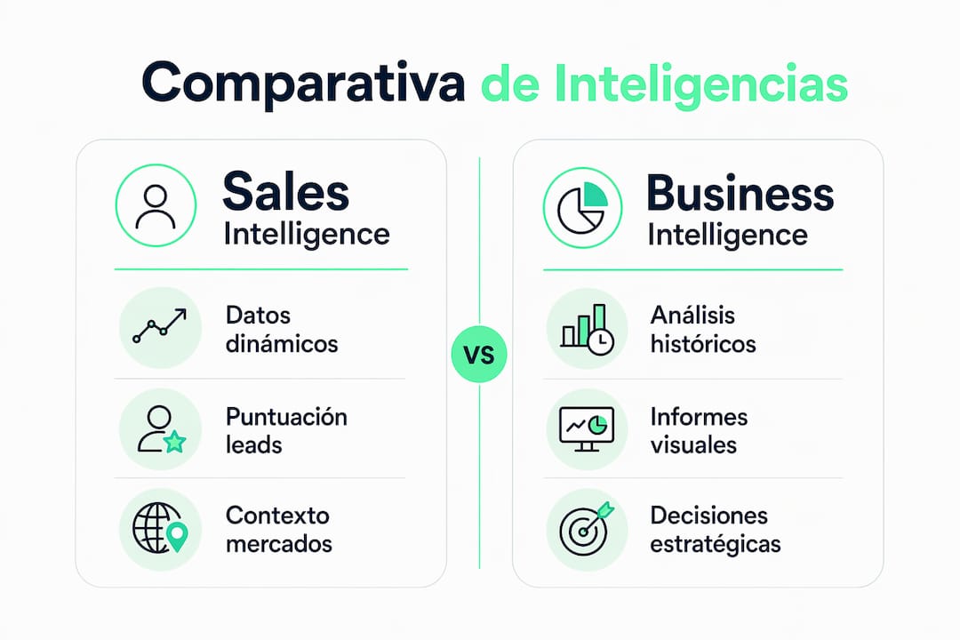 Infografía sobre las diferencias y similitudes entre ventas y business intelligence