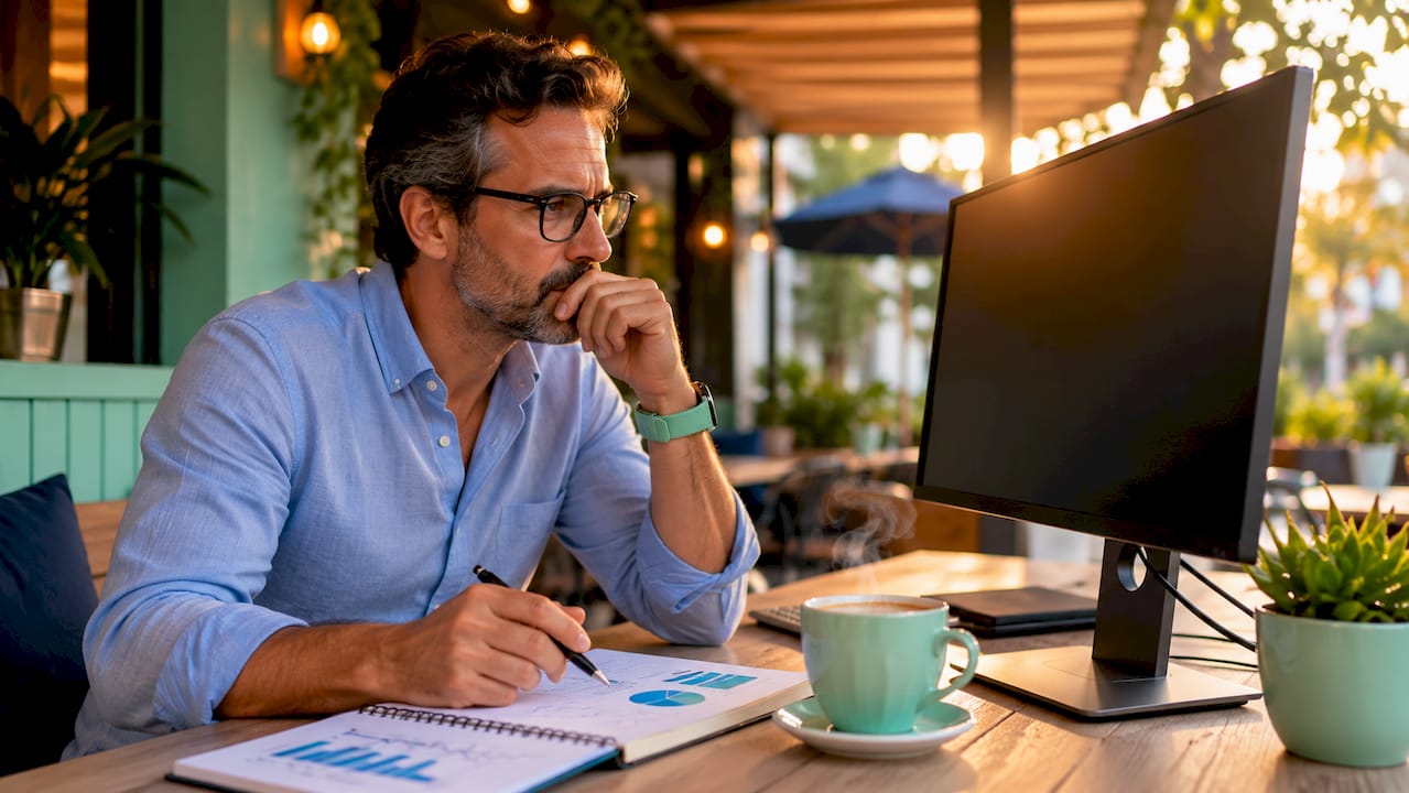 Hombre analizando documentos para definir el perfil de comprador digital
