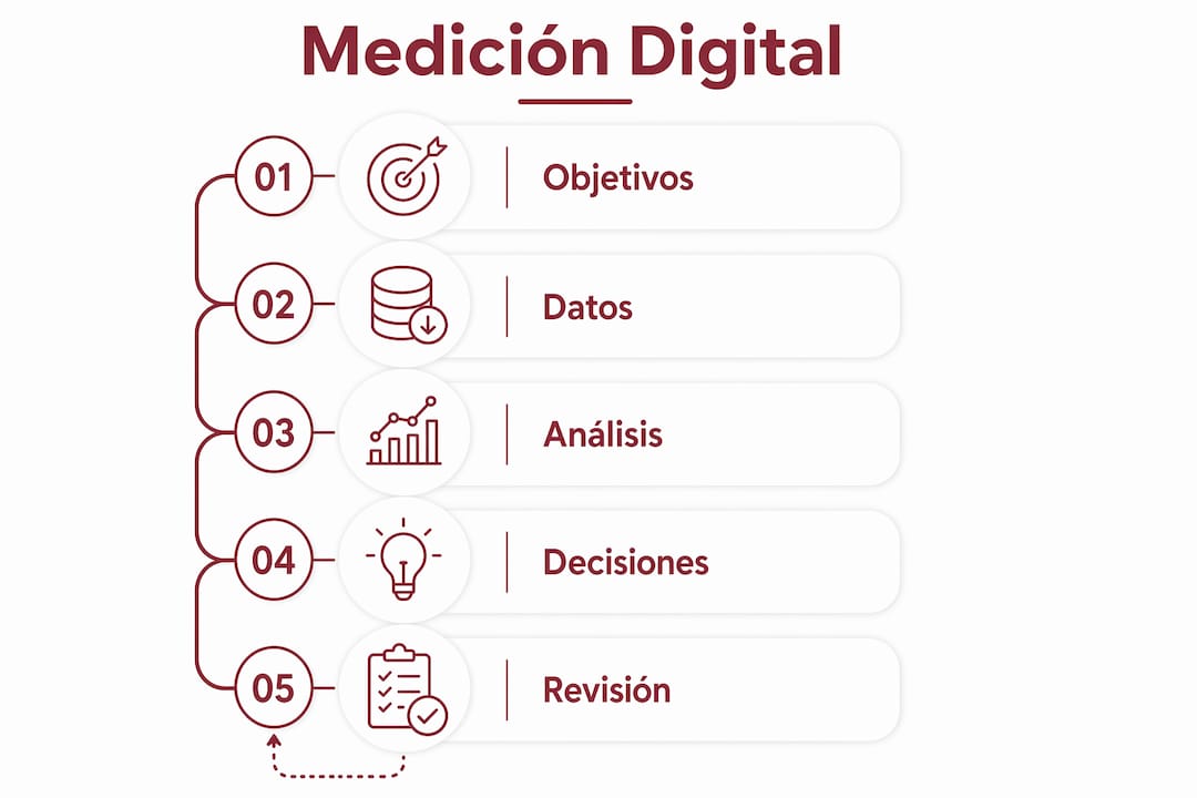 Infografía con los pasos clave para evaluar el impacto de tus acciones digitales