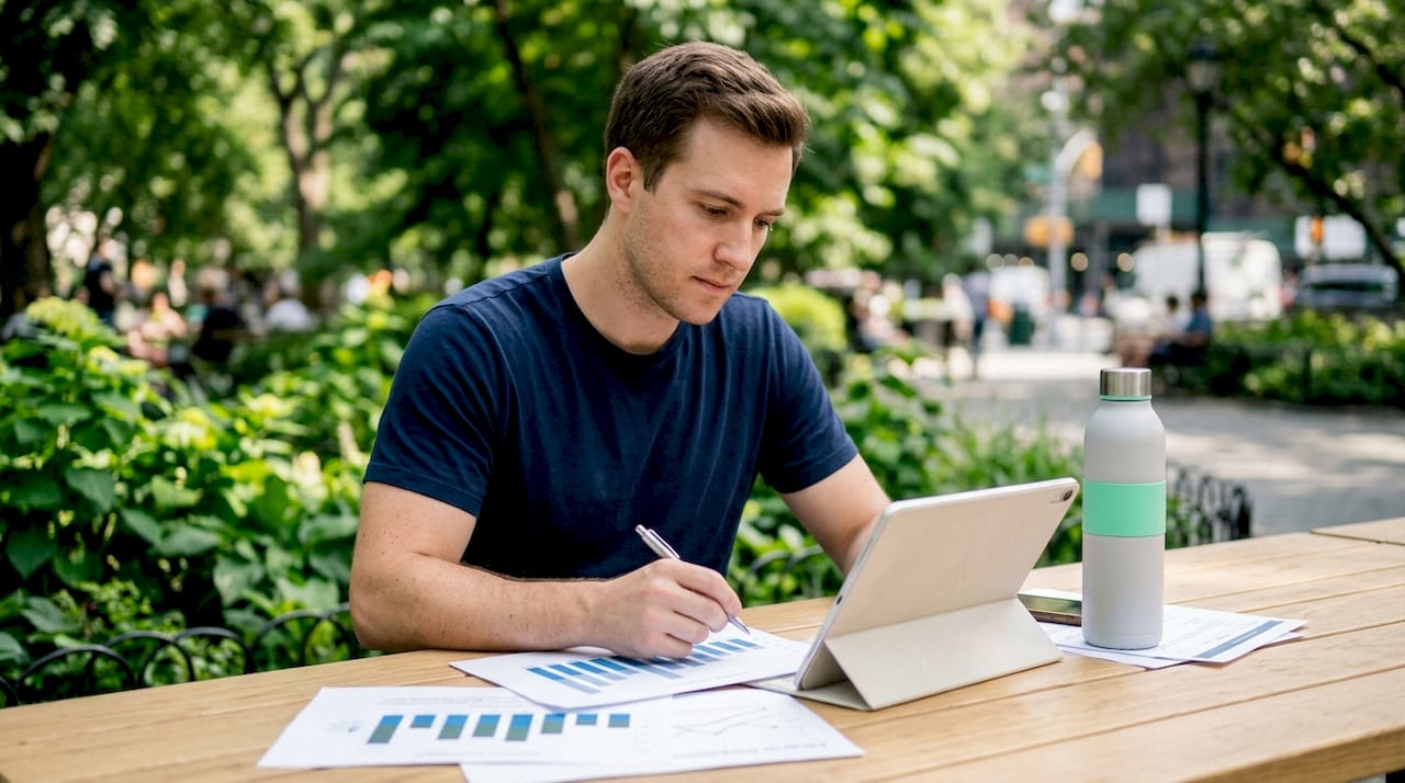 Personas analizando datos de clientes con dispositivos tecnológicos