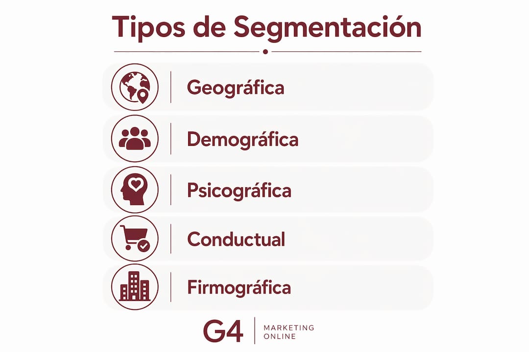 Infografía sobre los principales tipos de segmentación en marketing digital