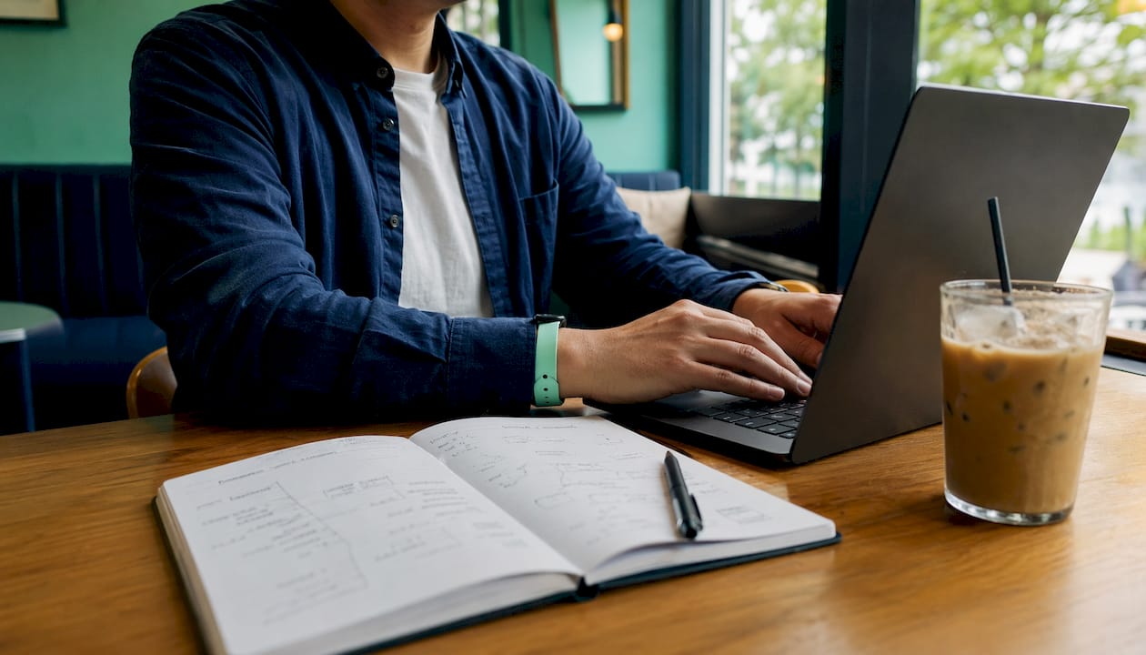 Primer plano de manos trabajando en la etapa de conversión dentro de una estrategia de marketing.