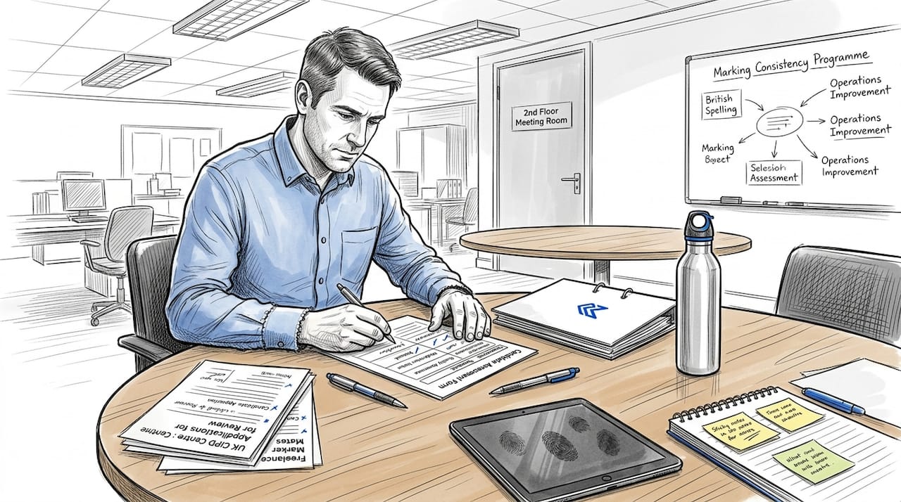 Assessor completing structured evaluation forms