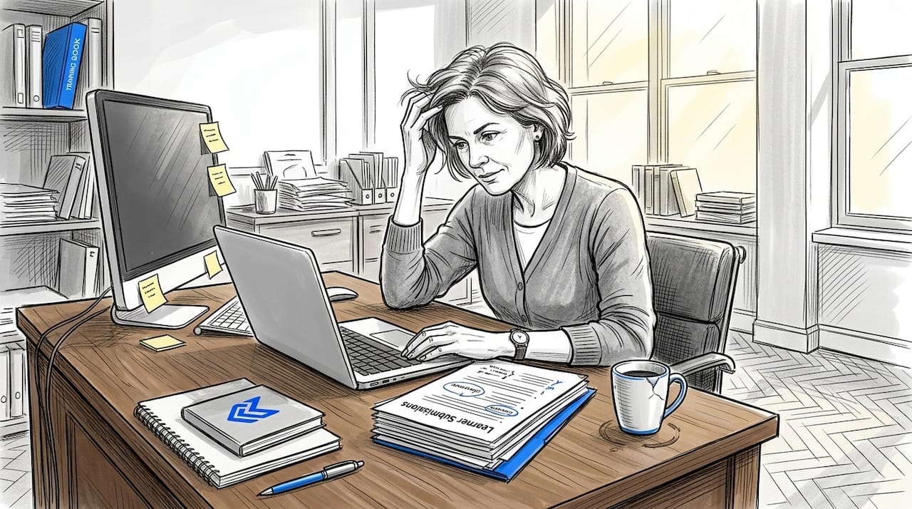 Training manager checking learner assessments in office