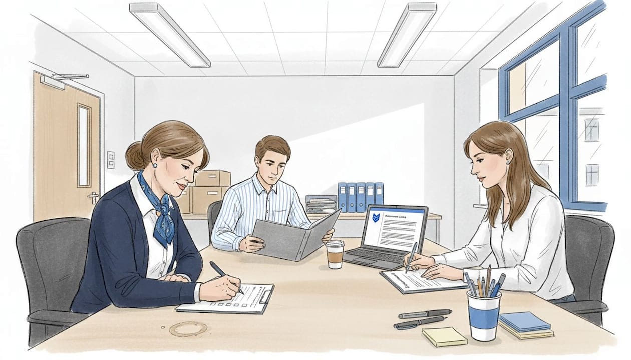 Educators meeting over assessment checklist