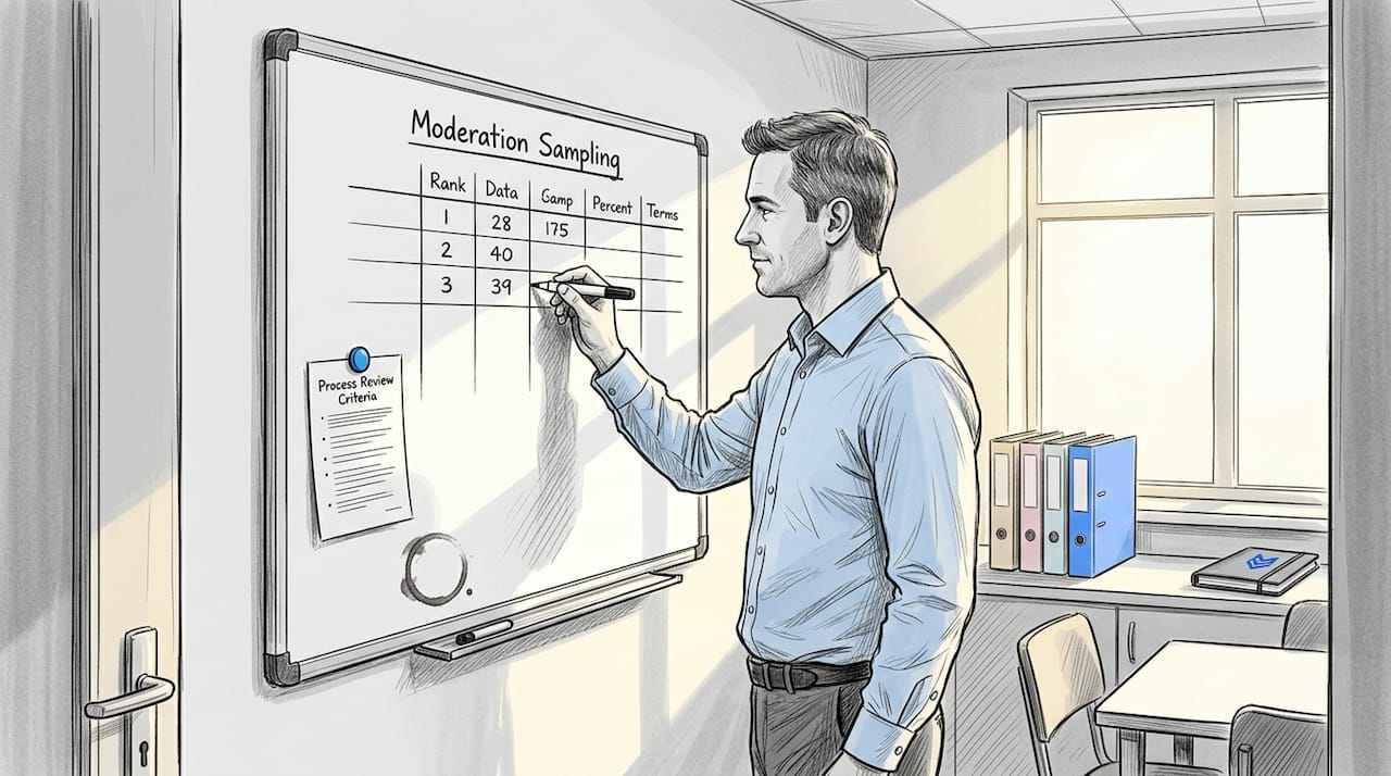 Auditor records sampling results on whiteboard