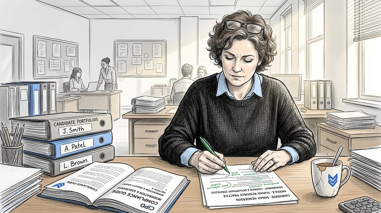 Assessor grading CIPD assignment in open office