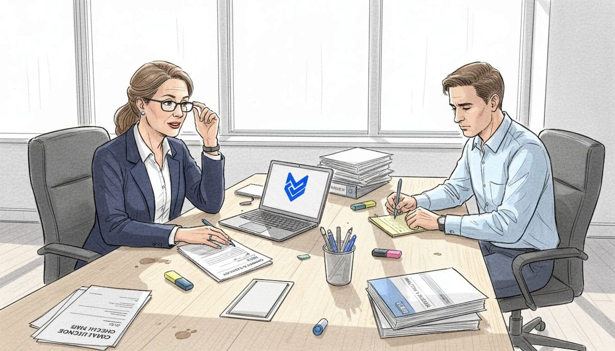 Educator referencing compliance checklist in office