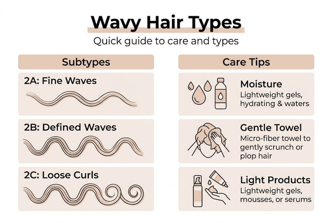 Infographic about wavy hair types and care tips