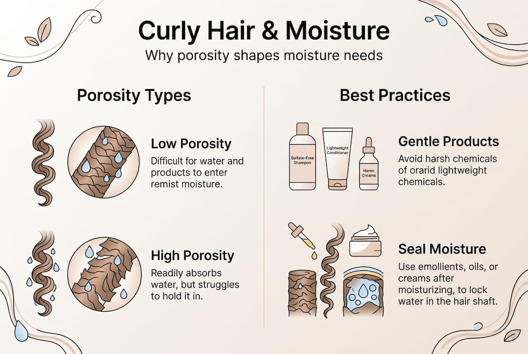Infographic about curly hair moisture and porosity