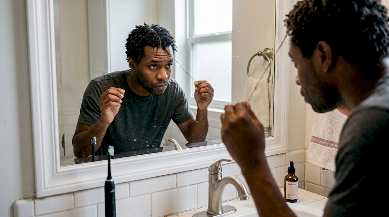Person checks elasticity of wet curly hair
