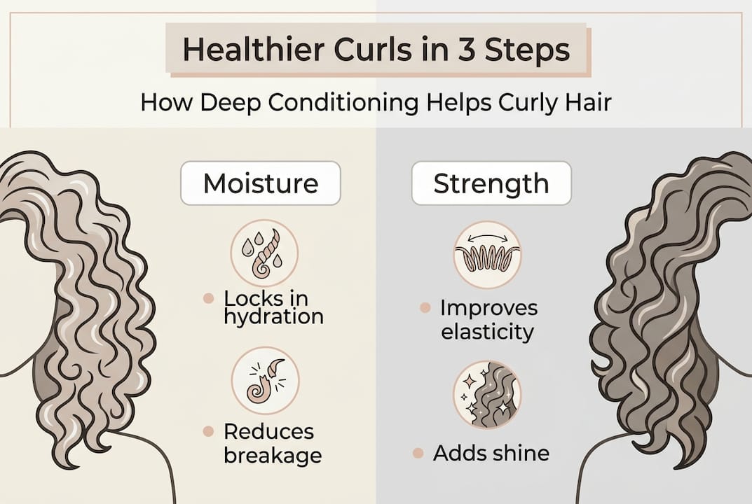 Infographic showing deep conditioning benefits for curls