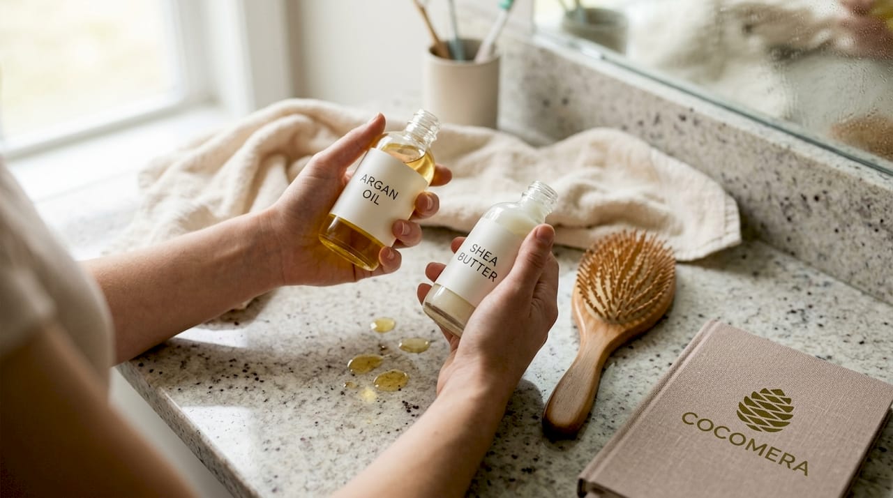 Hands with oils and butters for hair