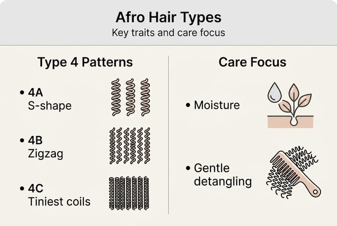 Infographic shows afro hair types and care focus