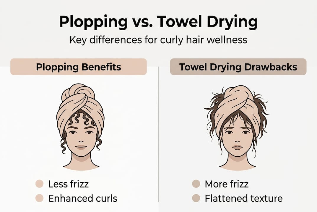 Infographic comparing hair plopping and towel drying