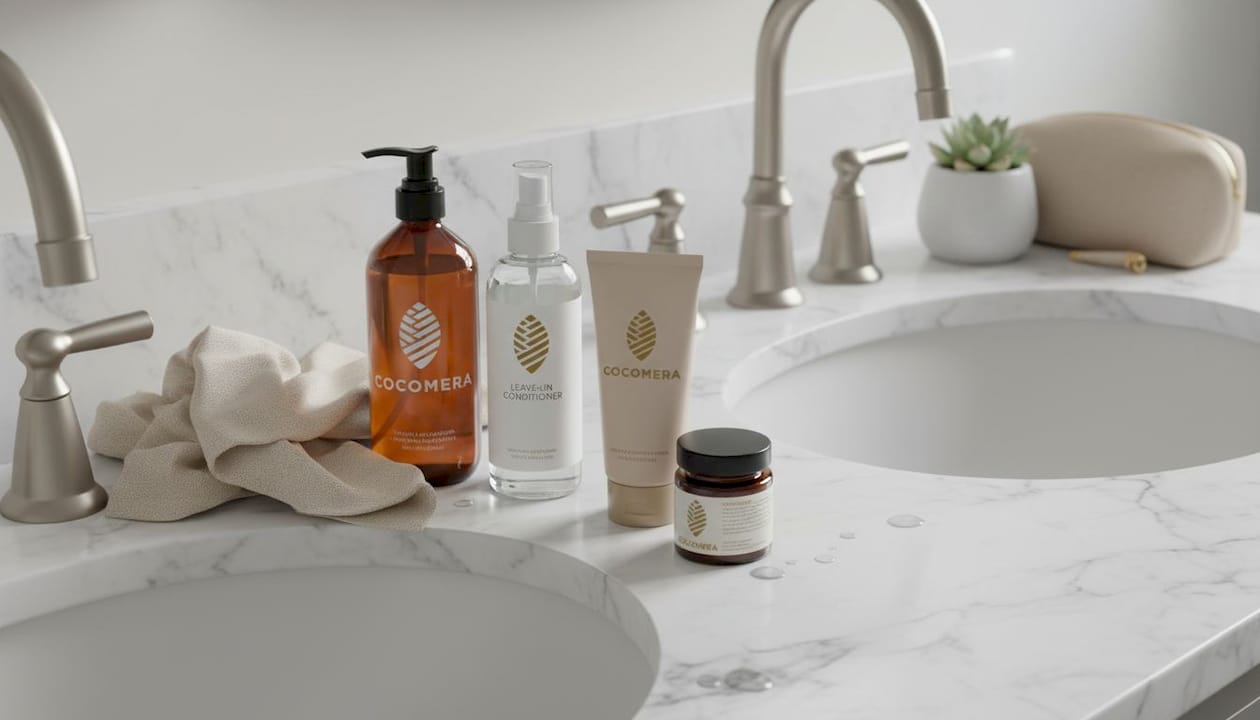 Haircare products for European type 3 curls on counter