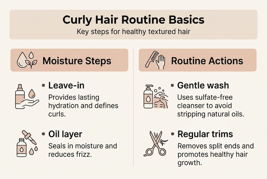 Infographic illustrating curly hair care basics
