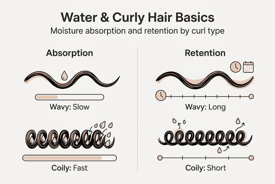Infographic on water absorption and retention in curls
