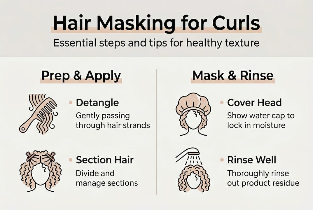 Infographic on hair mask steps for curls