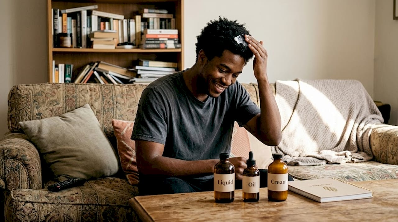 Man uses cream for LOC hair sealing