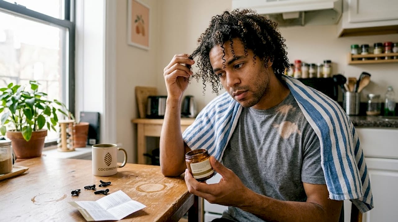Man prepping coily hair with styling gel