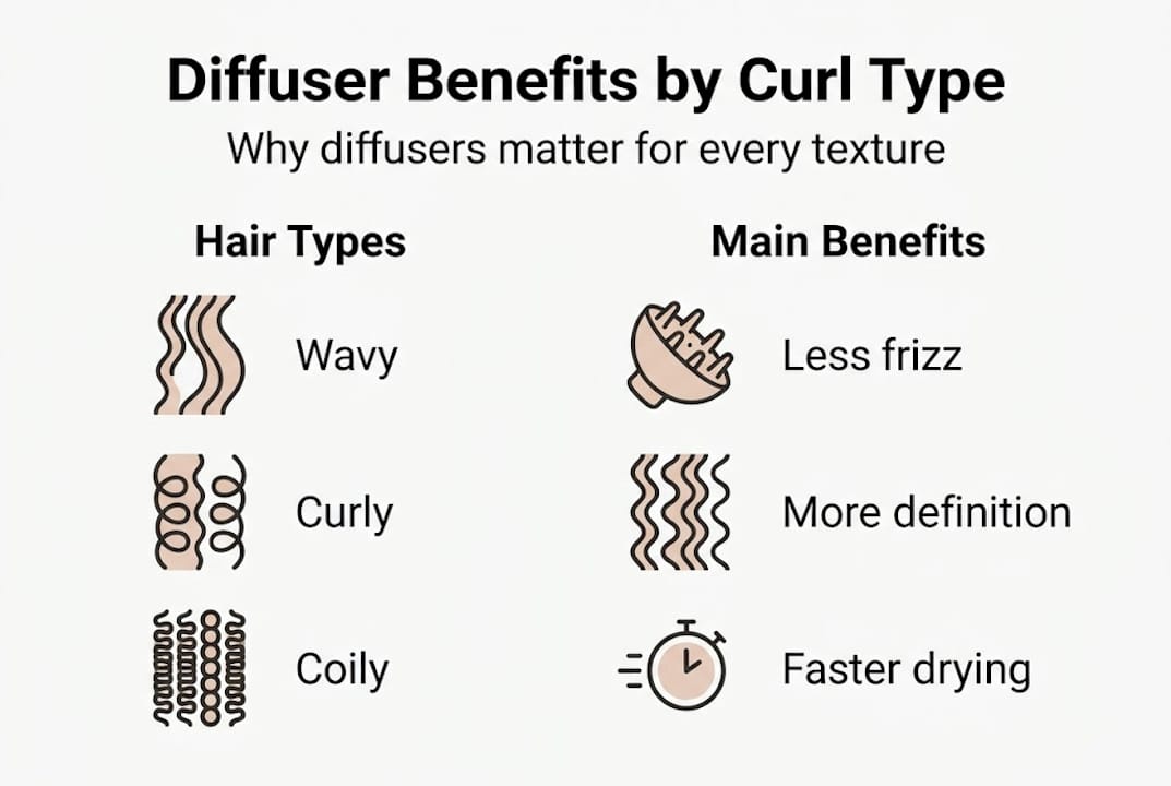 Infographic showing diffuser benefits by curl type