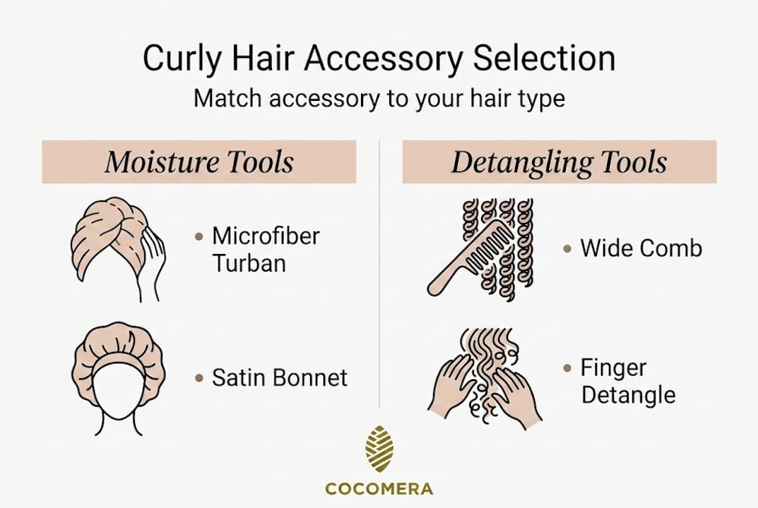 Infographic showing curly hair accessories by need