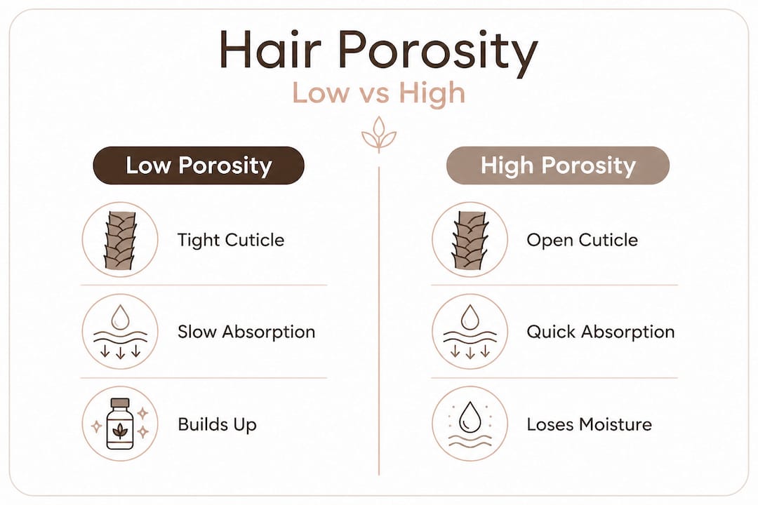 Infographic comparing low and high hair porosity