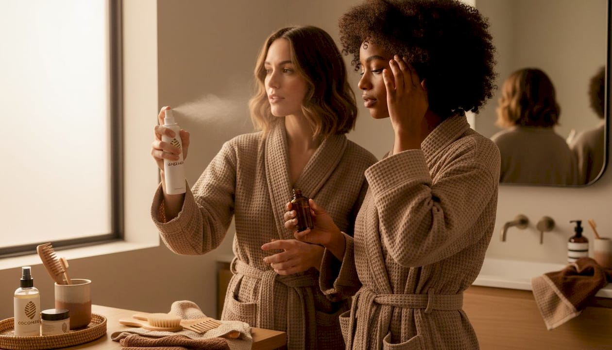 Two women caring for different curl types
