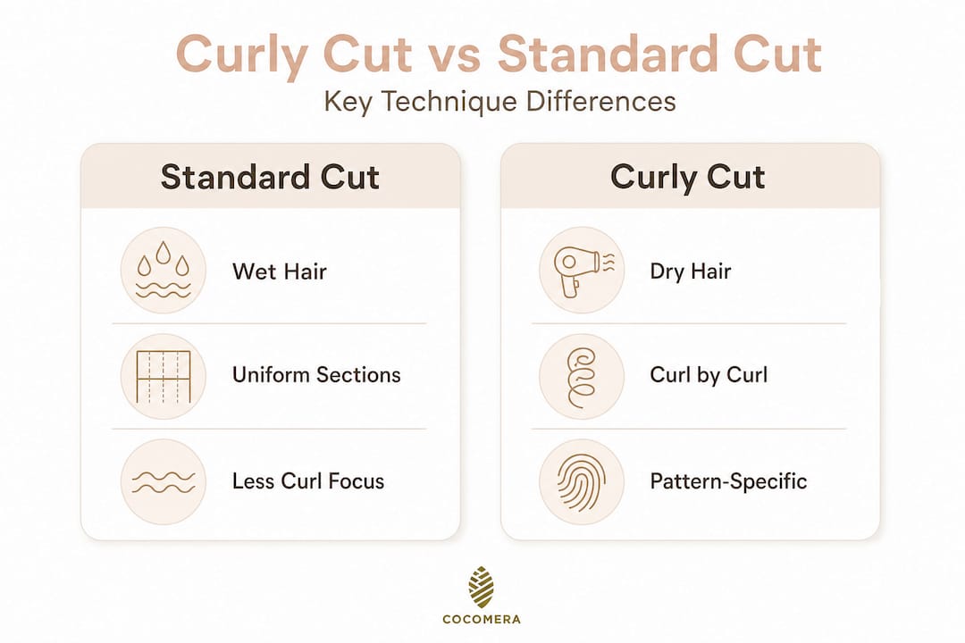 Infographic comparing curly cut and standard cut features