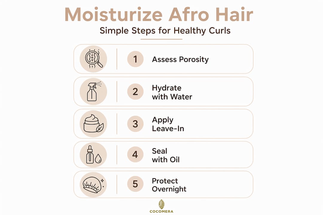 Infographic of moisturizing steps for afro hair