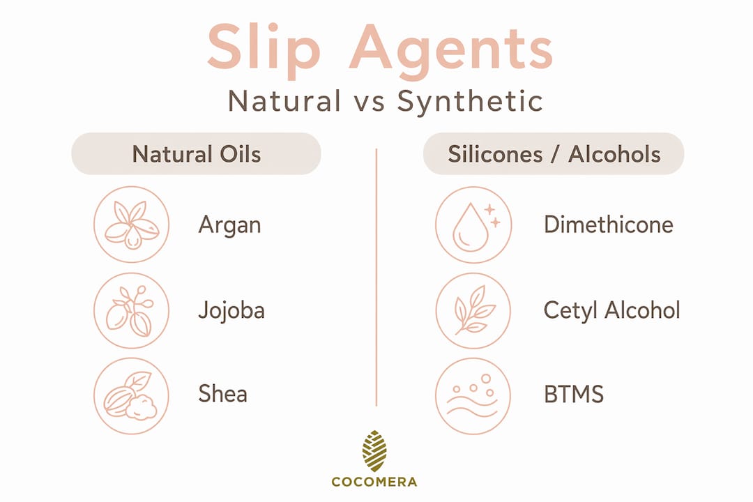 Infographic comparing natural and synthetic slip agents