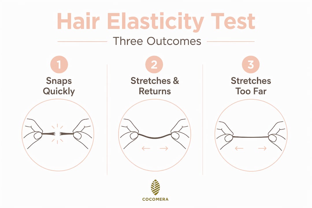 Infographic with three outcomes of hair elasticity test