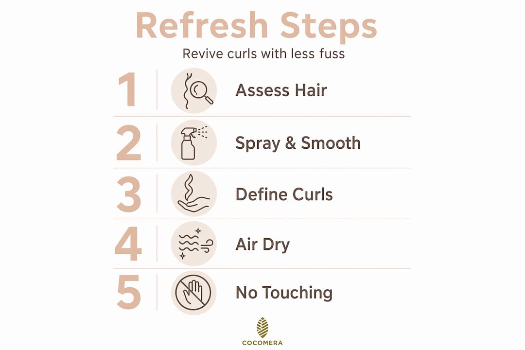 Infographic showing steps to refresh curly hair