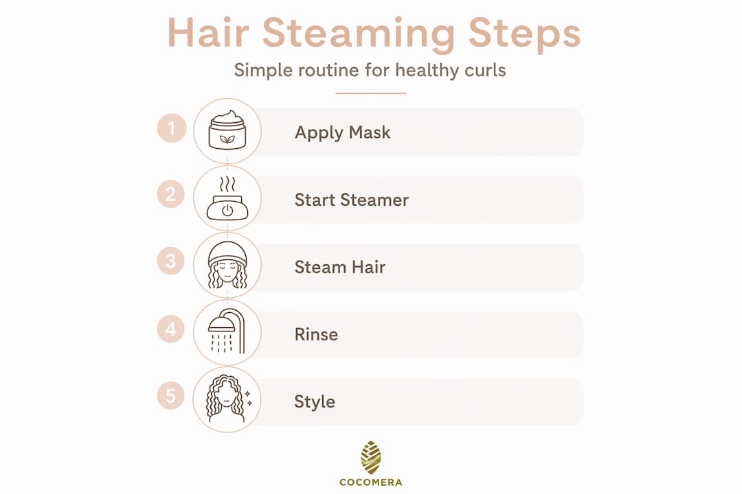 Infographic showing hair steaming step-by-step routine