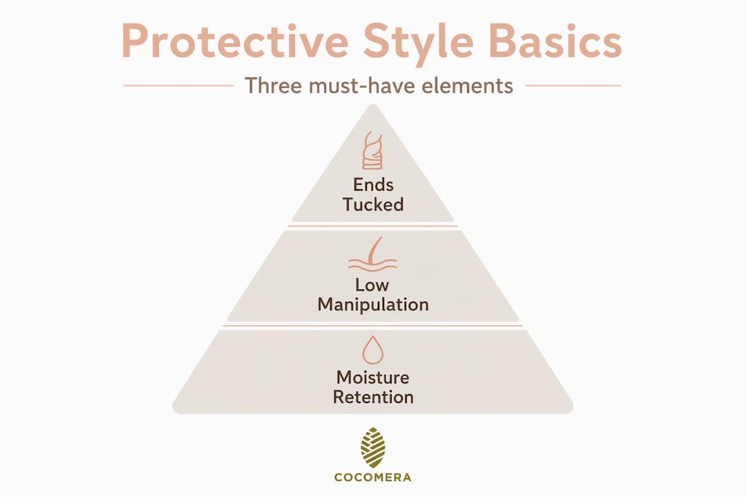 Infographic illustrating protective styling essentials