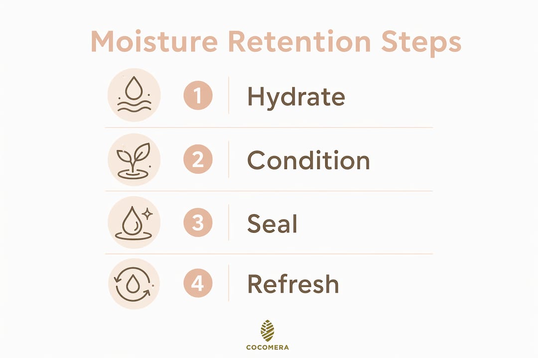 Infographic showing moisture retention steps for curls