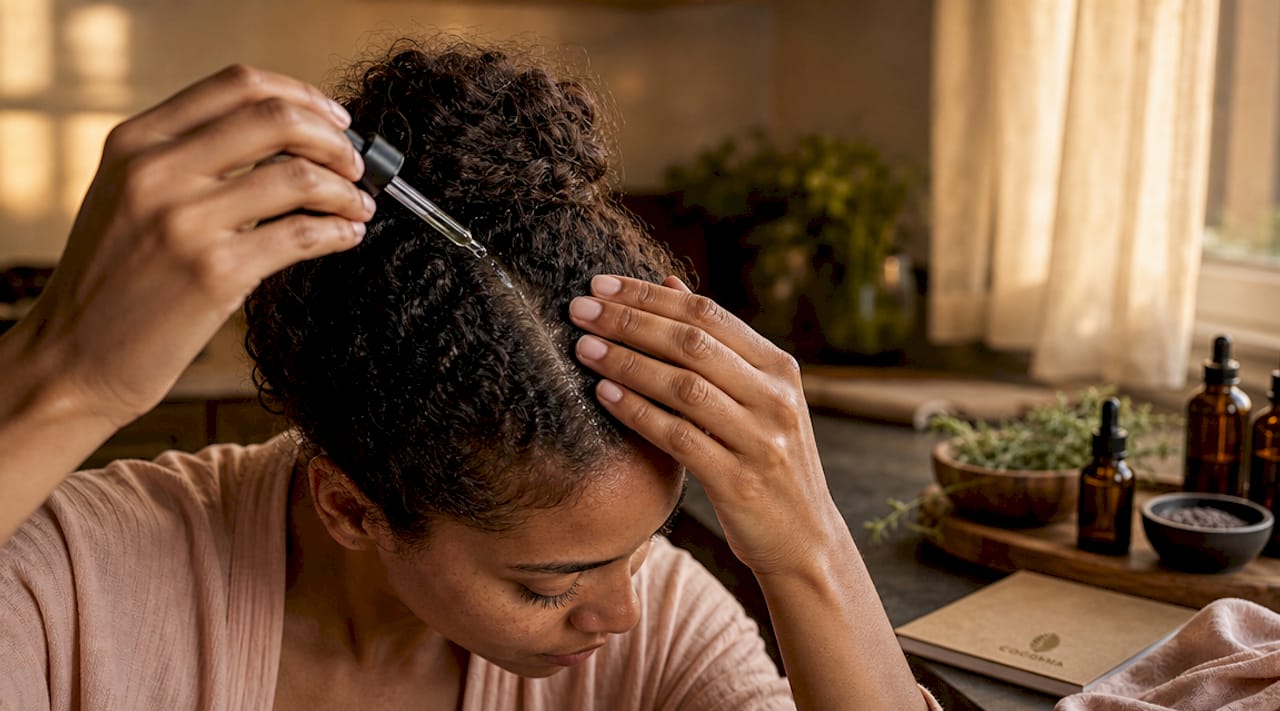 Hands exfoliating scalp for curly hair care