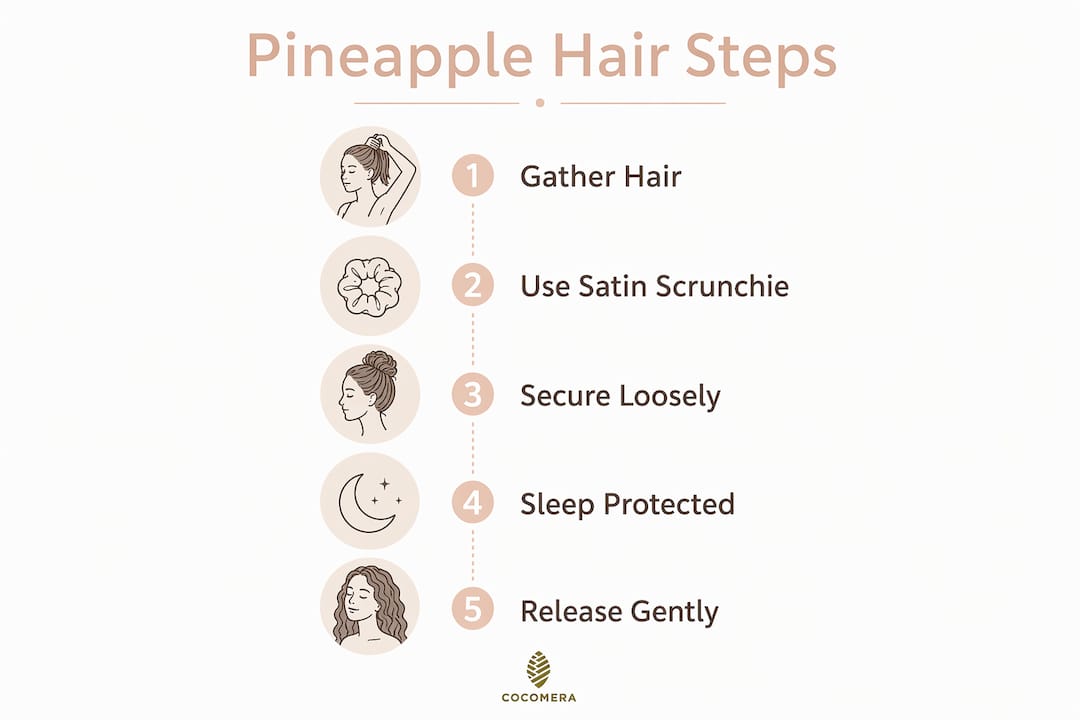 Infographic illustrating pineapple hair step sequence