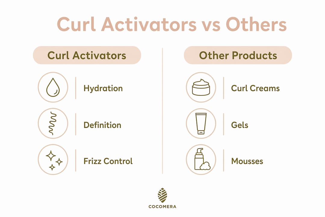 Infographic comparing curl activators and other styling products