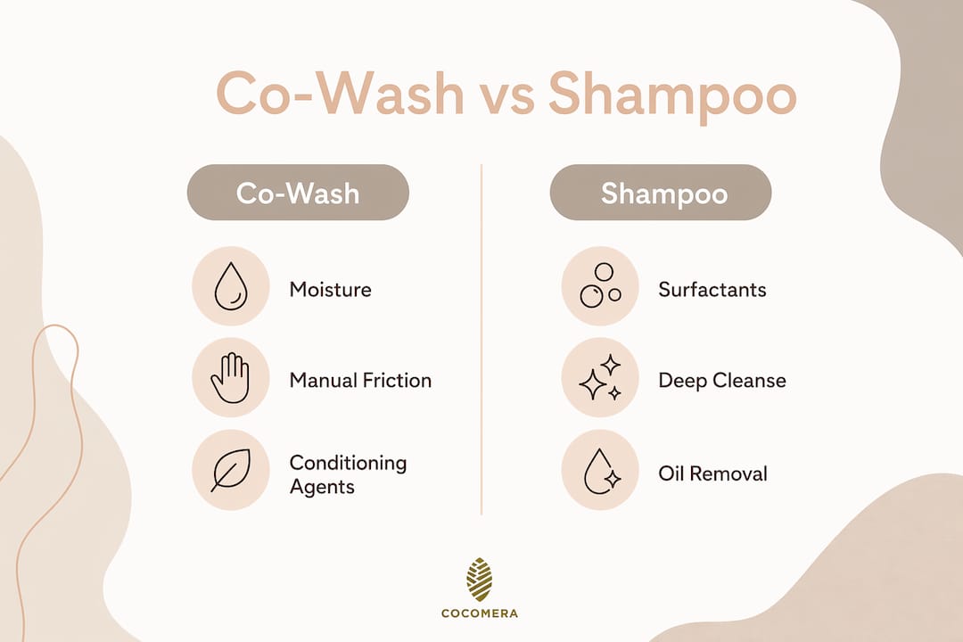 Infographic comparing co-washing and shampoo features