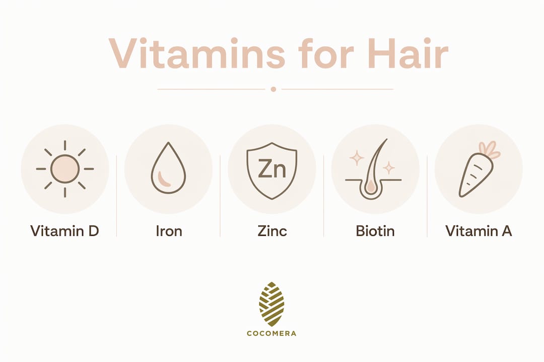 Infographic detailing key vitamins for hair health